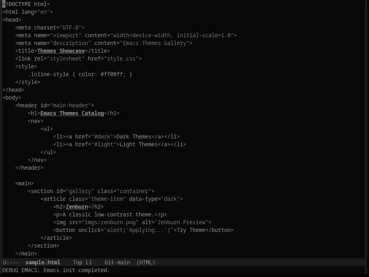 Punpun Dark Theme in html-mode