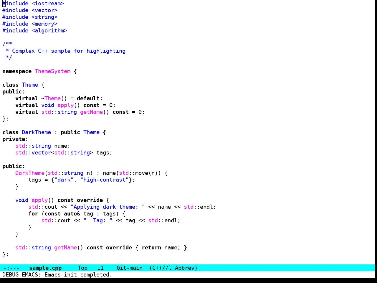 Pure Light Theme in c++-mode