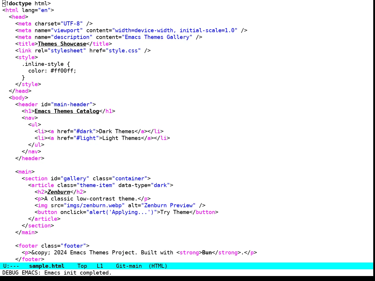 Pure Light Theme in html-mode