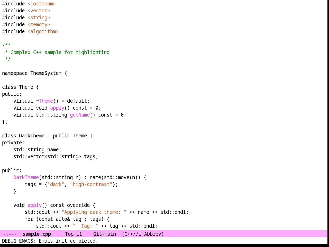 Purp Light Theme in c++-mode