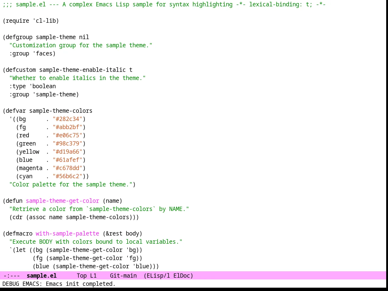 Purp Light Theme in emacs-lisp-mode