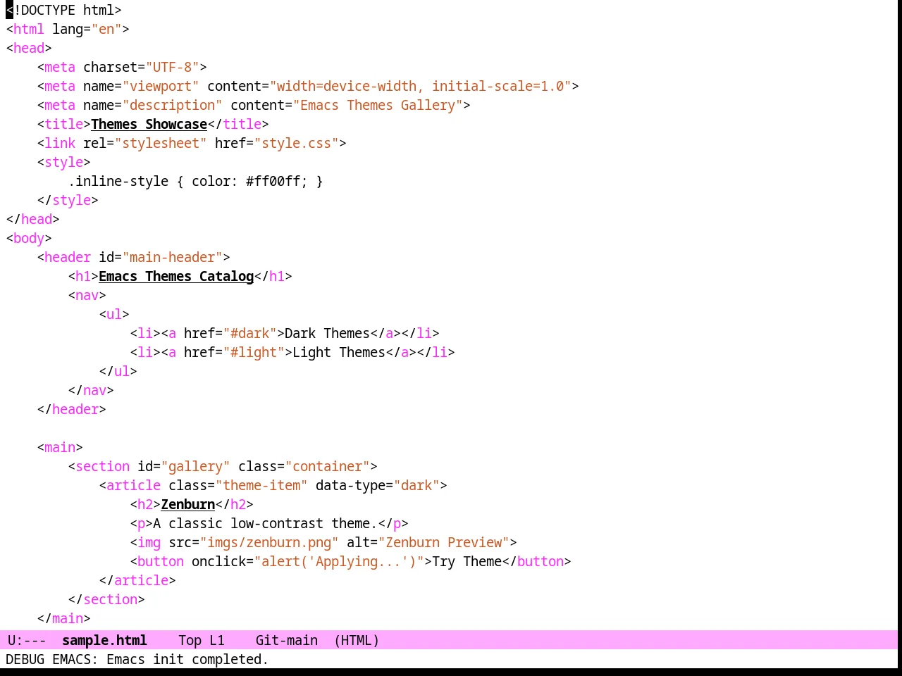 Purp Light Theme in html-mode