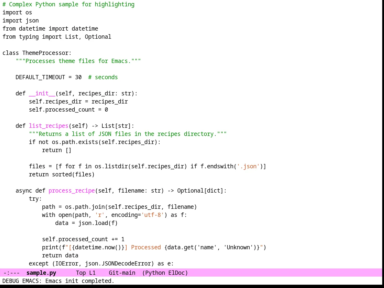 Purp Light Theme in python-mode