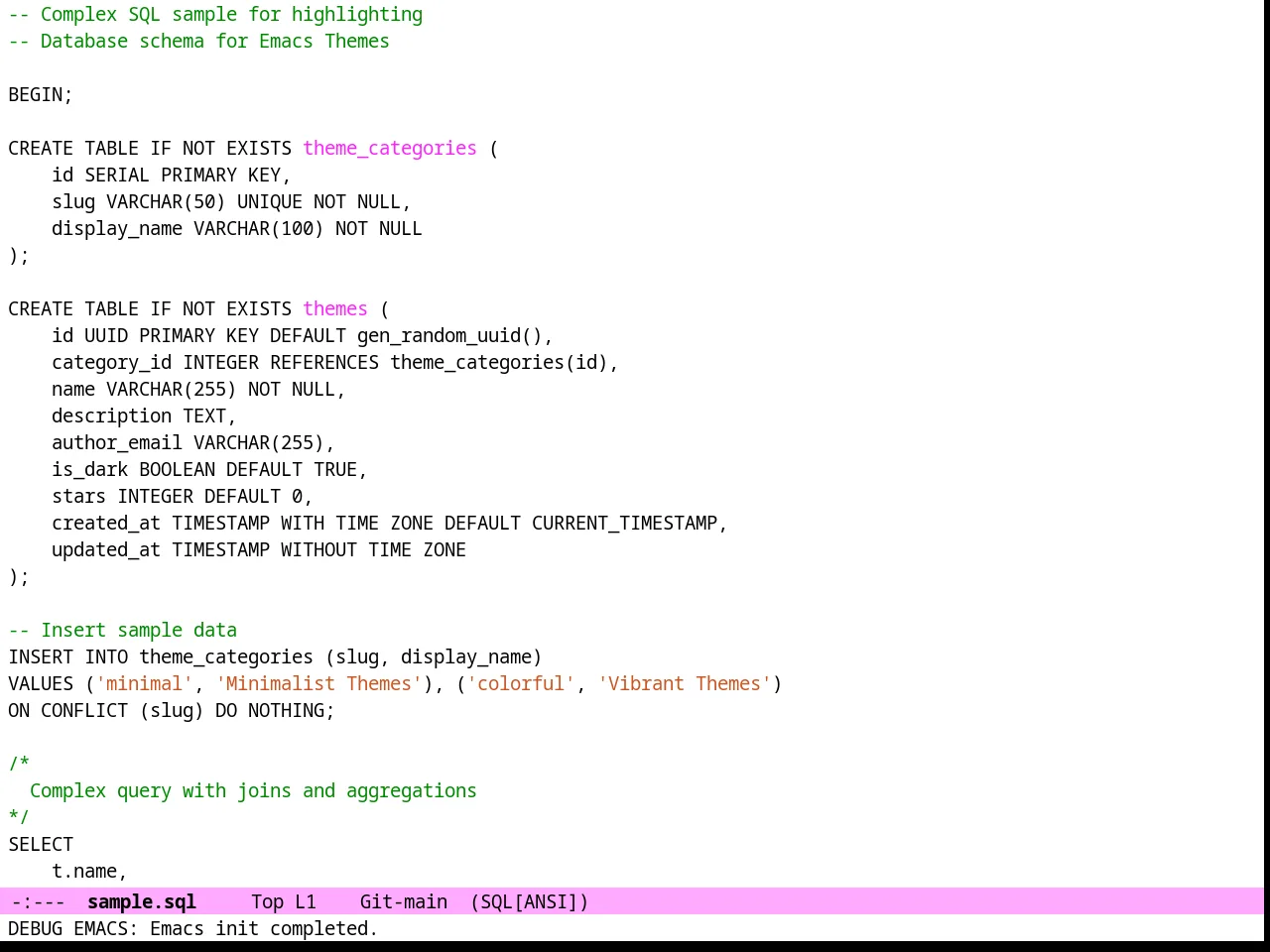 Purp Light Theme in sql-mode