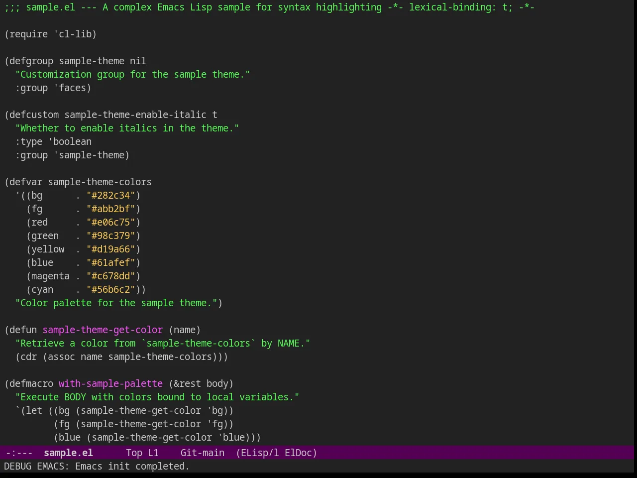 Purp Theme in emacs-lisp-mode