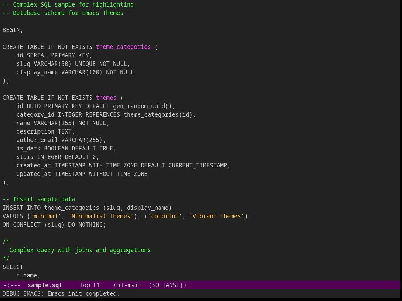 Purp Theme in sql-mode