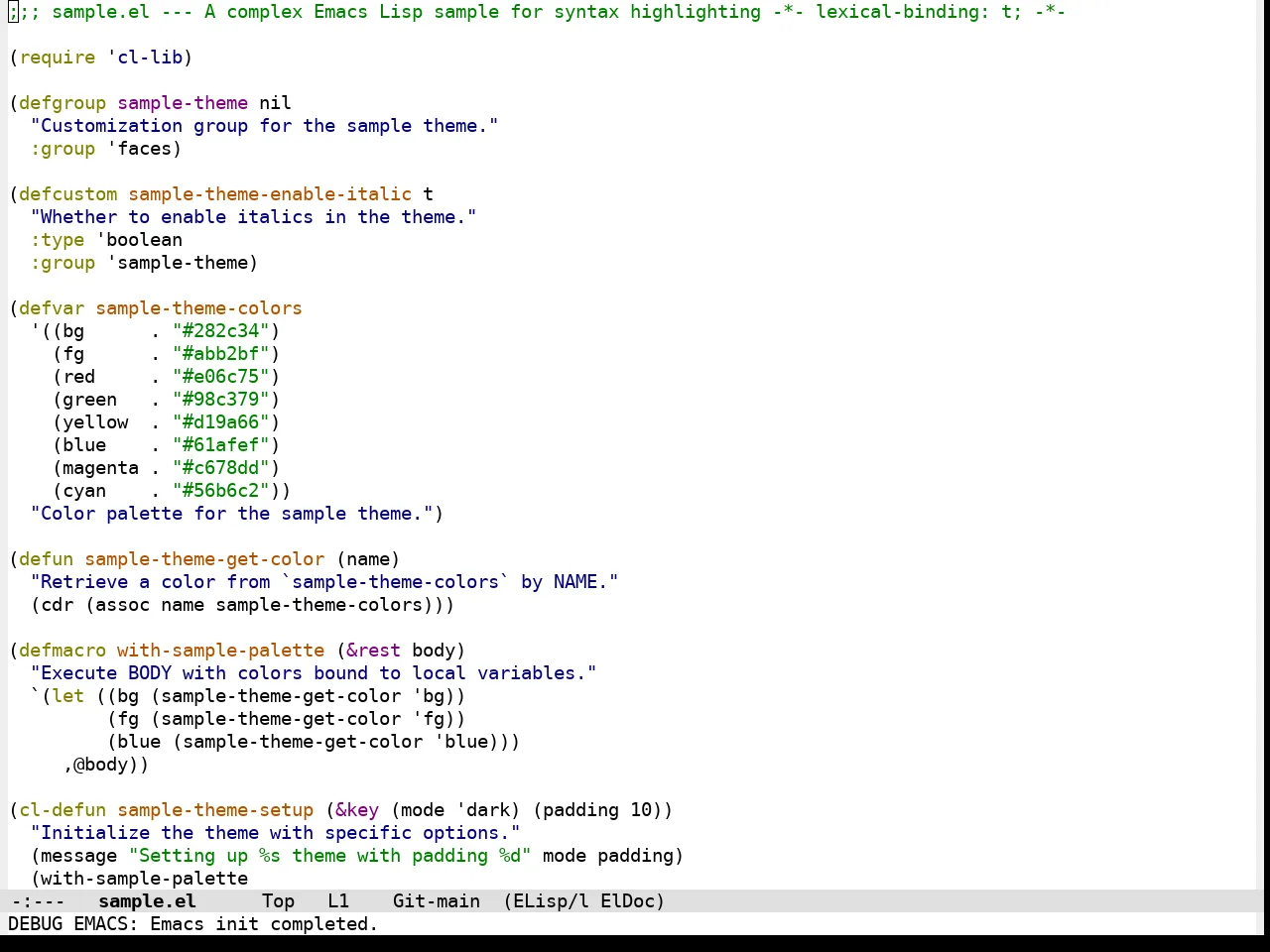 Qtcreator Theme in emacs-lisp-mode