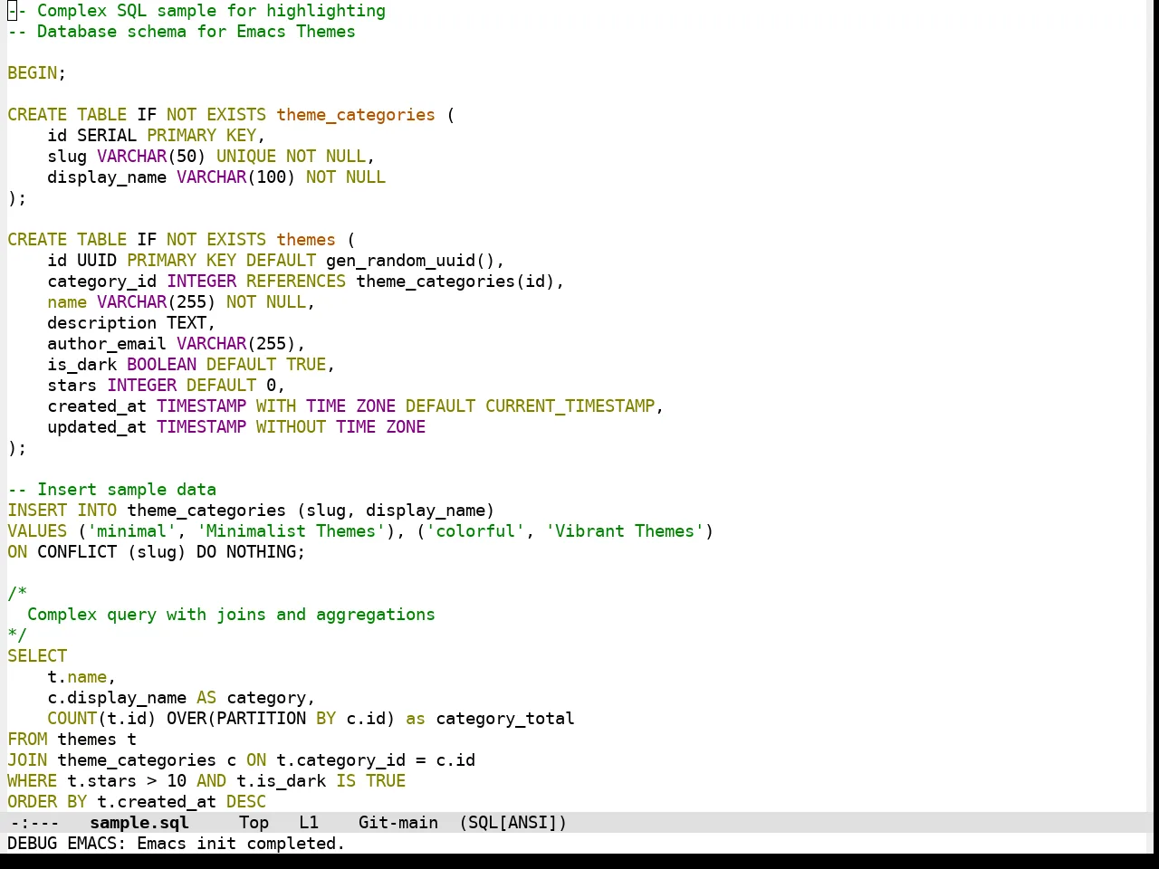 Qtcreator Theme in sql-mode