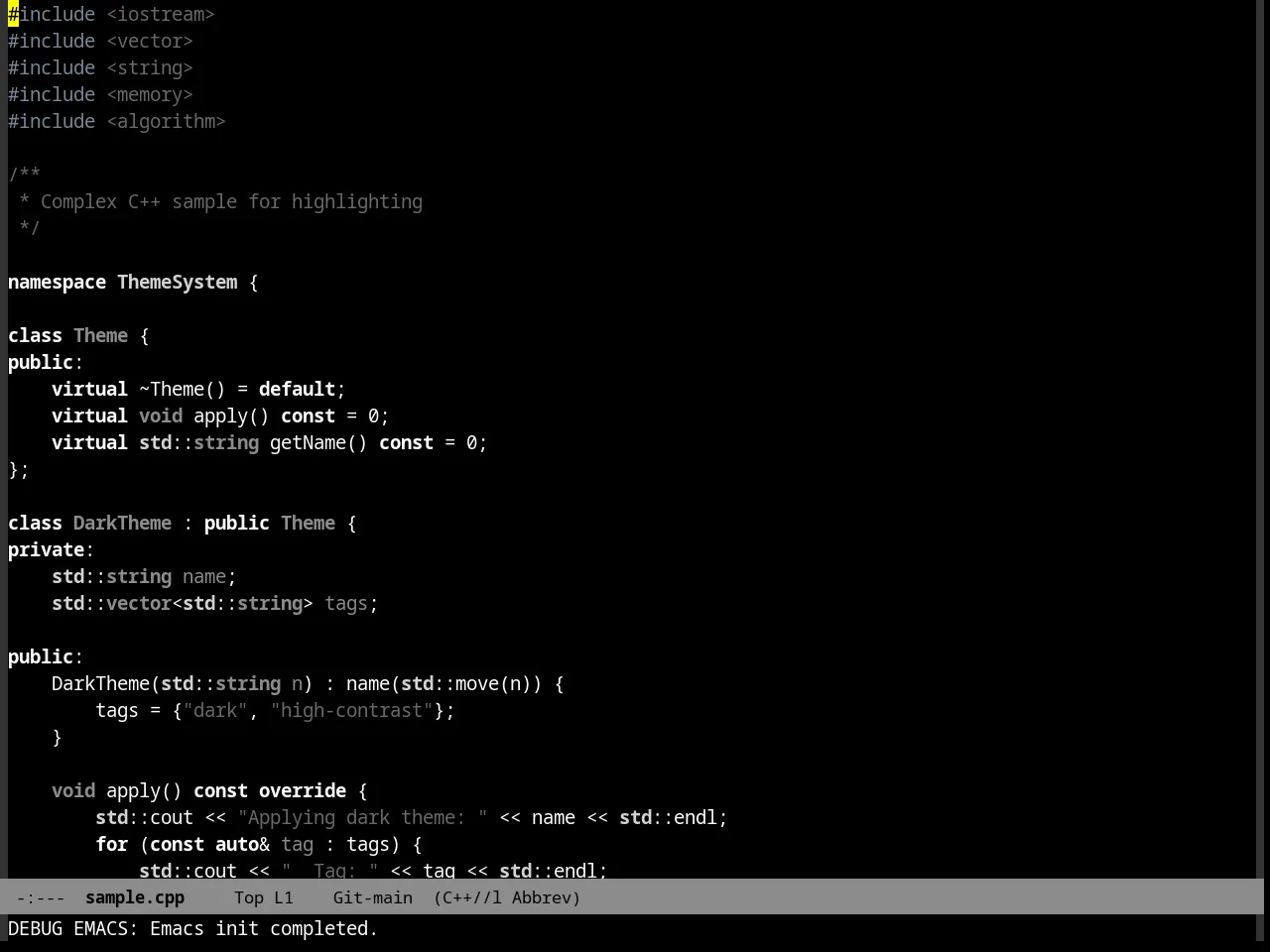 Quasi Monochrome Theme in c++-mode