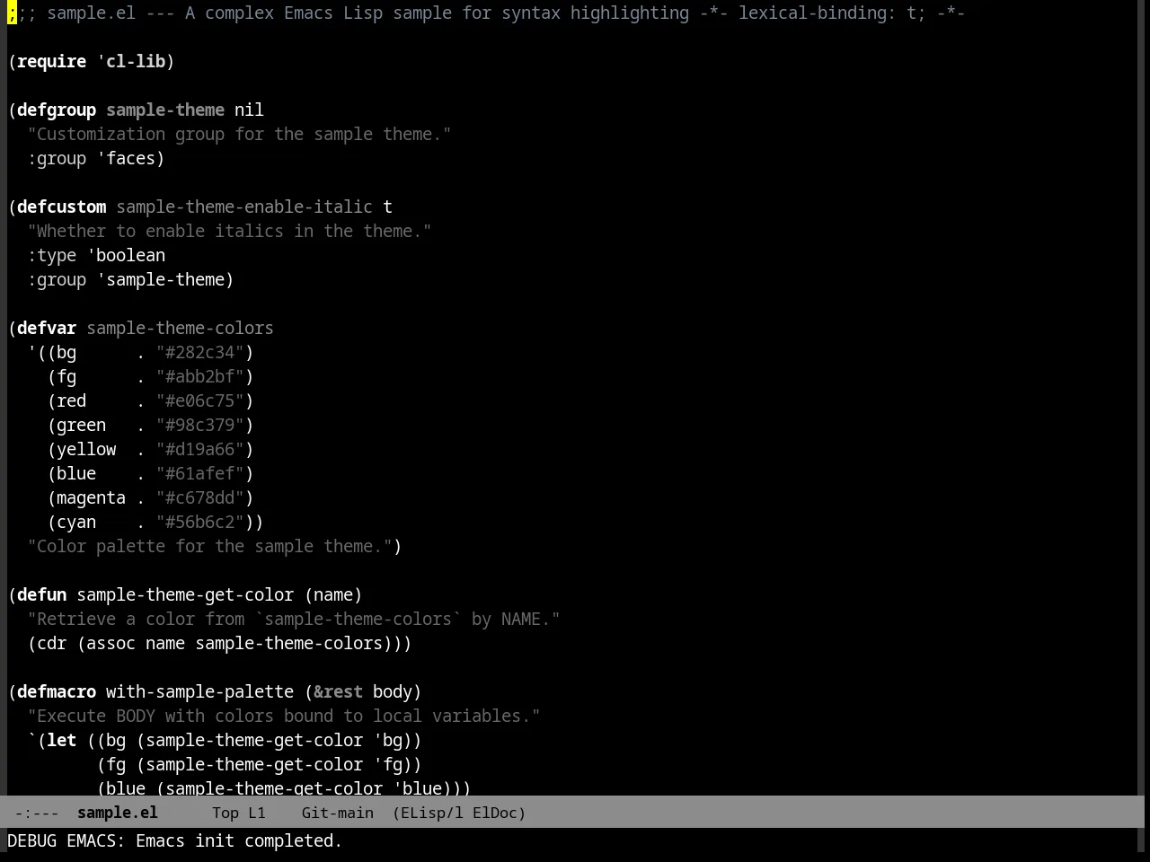 Quasi Monochrome Theme in emacs-lisp-mode