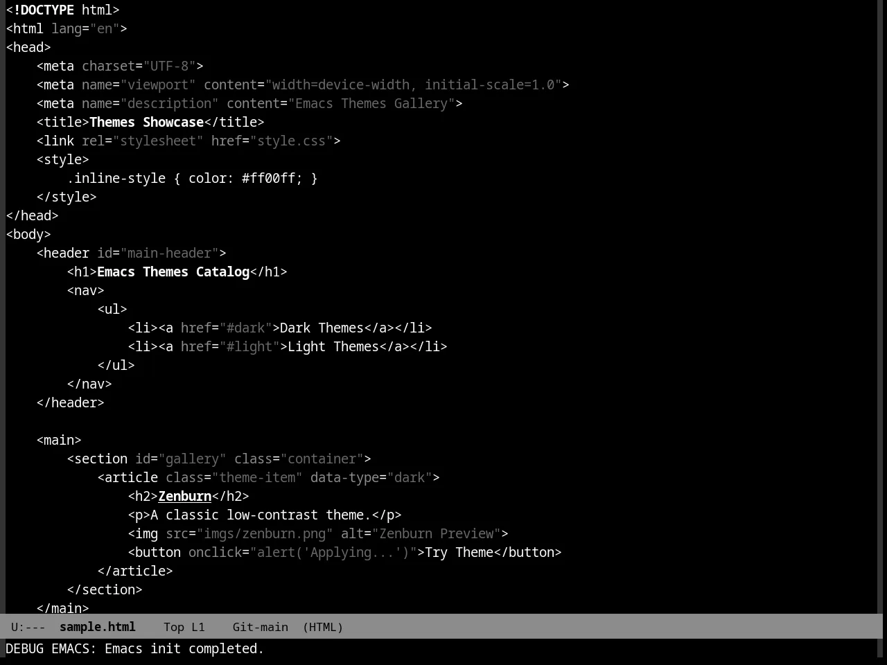 Quasi Monochrome Theme in html-mode