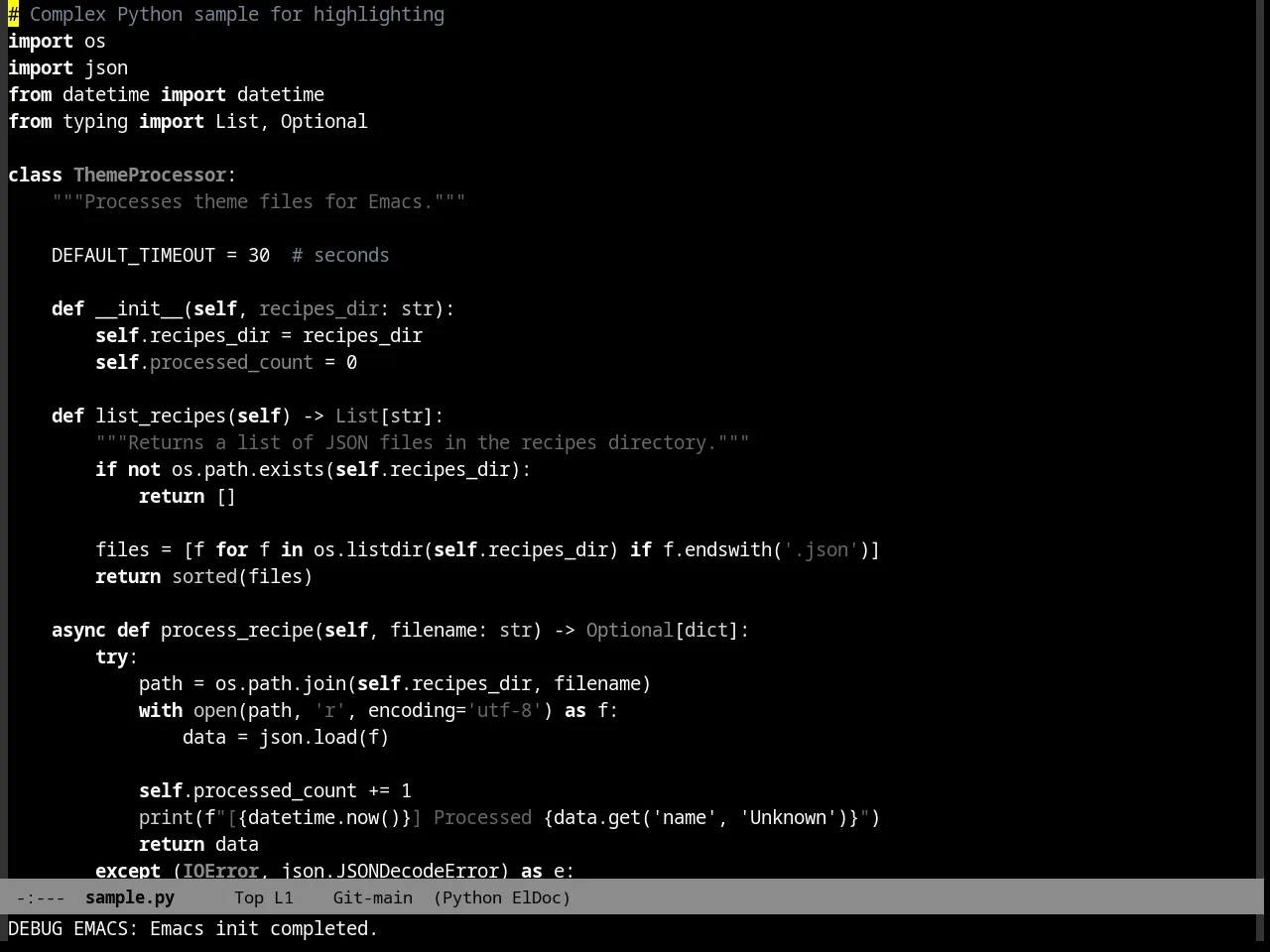 Quasi Monochrome Theme in python-mode