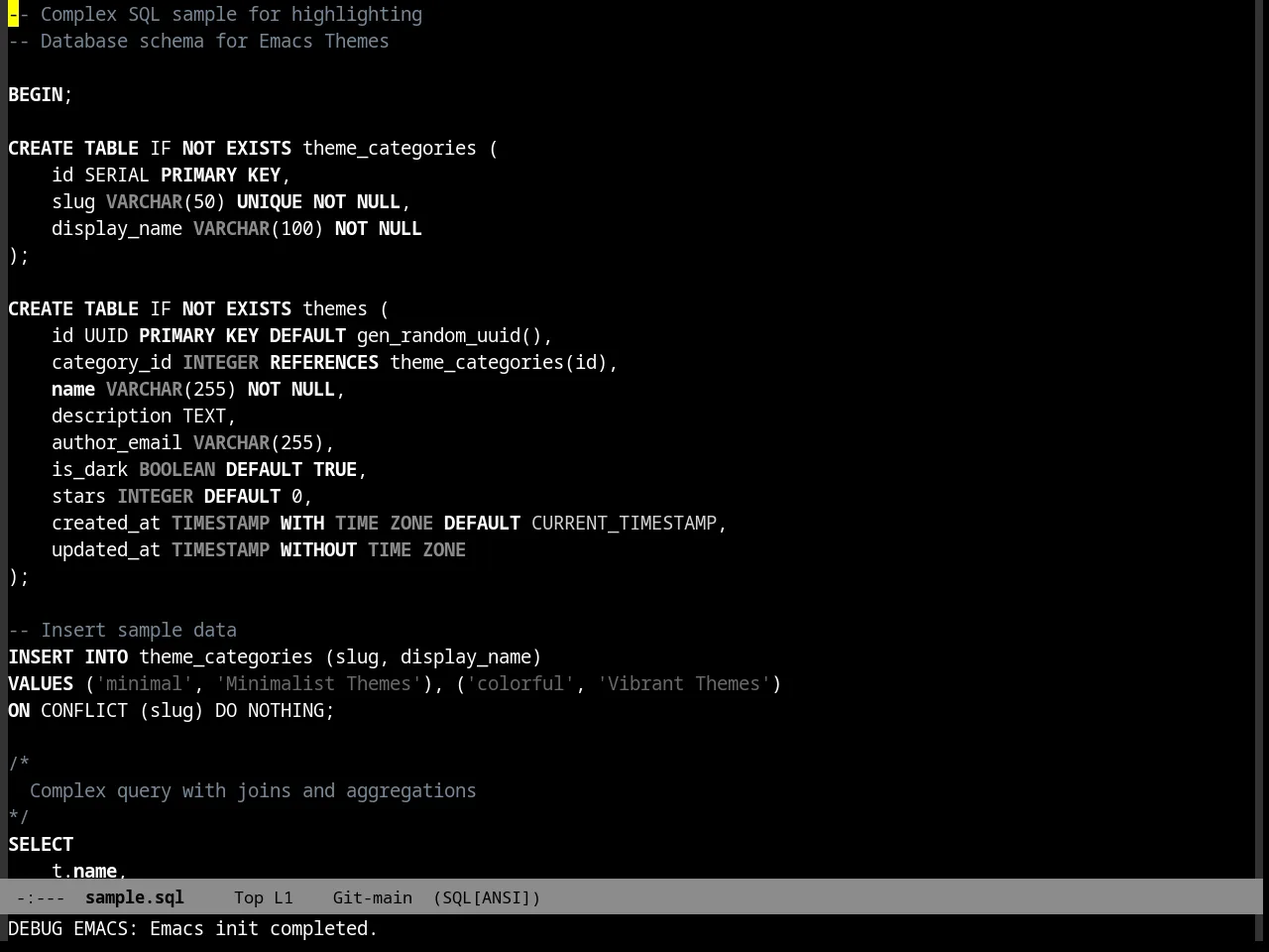 Quasi Monochrome Theme in sql-mode