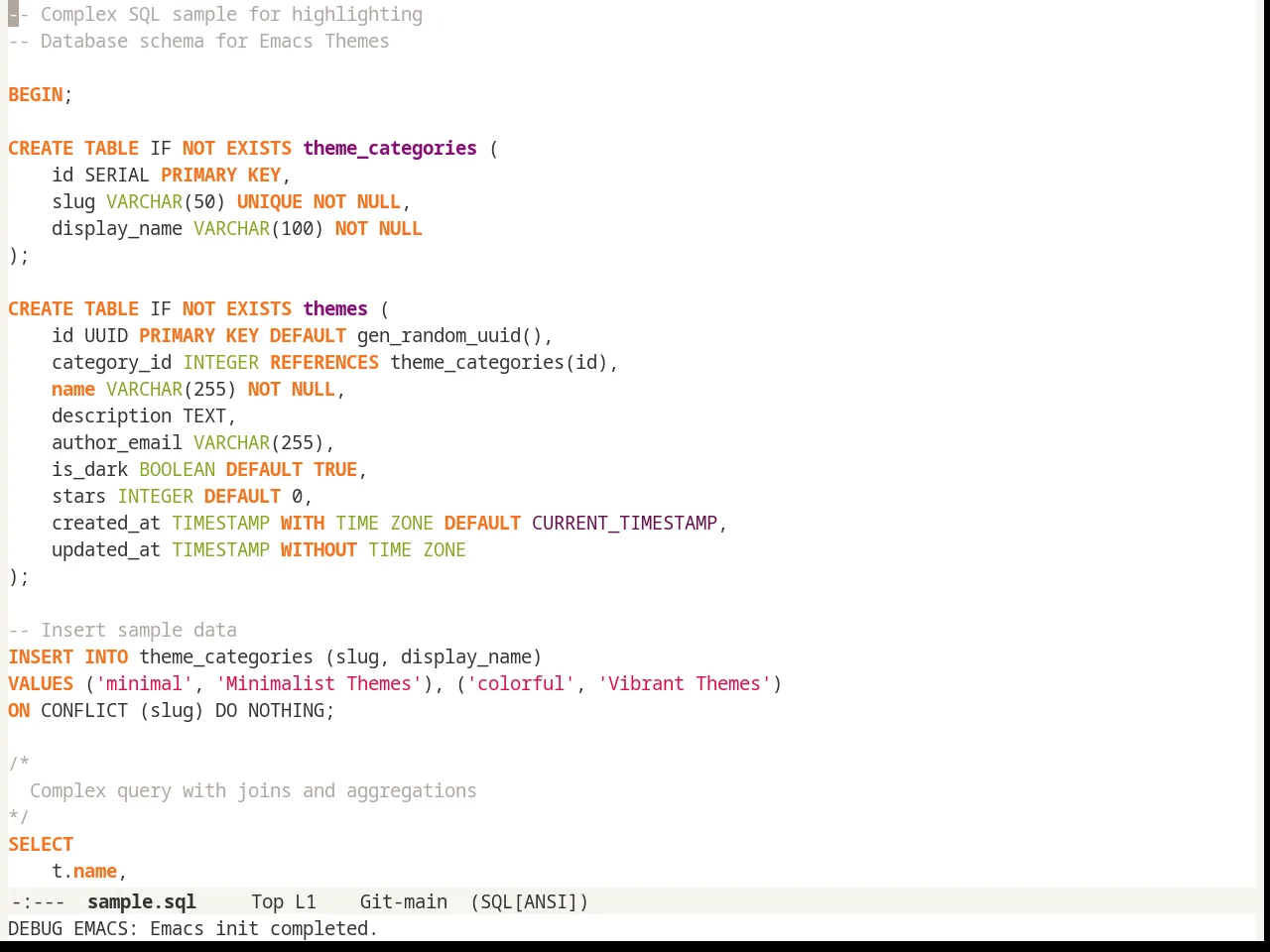 Radiance Theme in sql-mode