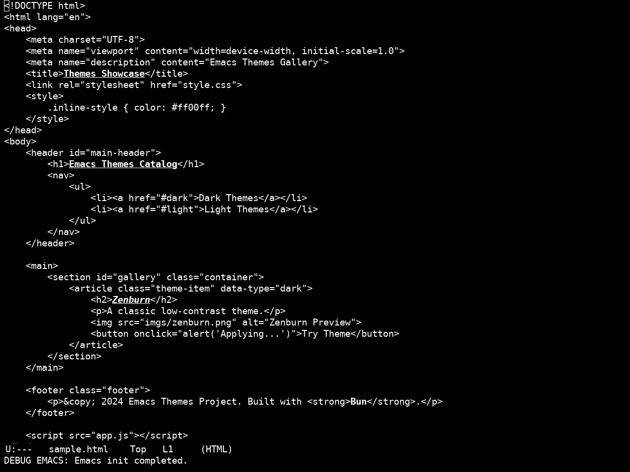 Real Mono Dark Theme in html-mode