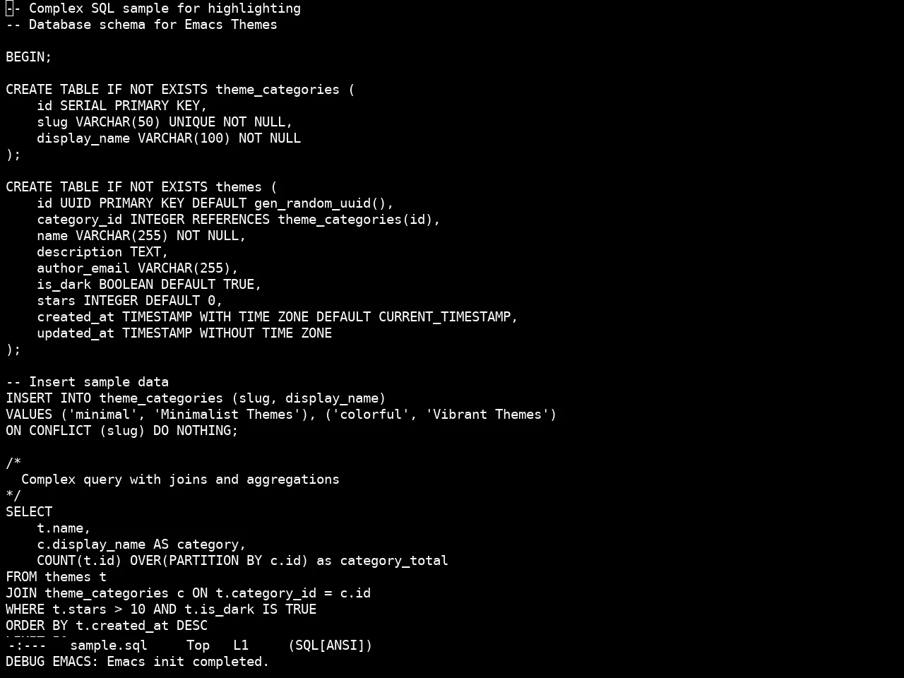 Real Mono Dark Theme in sql-mode