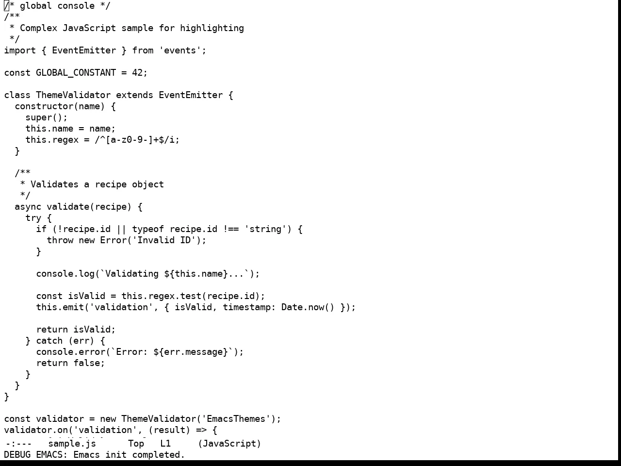 Real Mono Eink Theme in javascript-mode