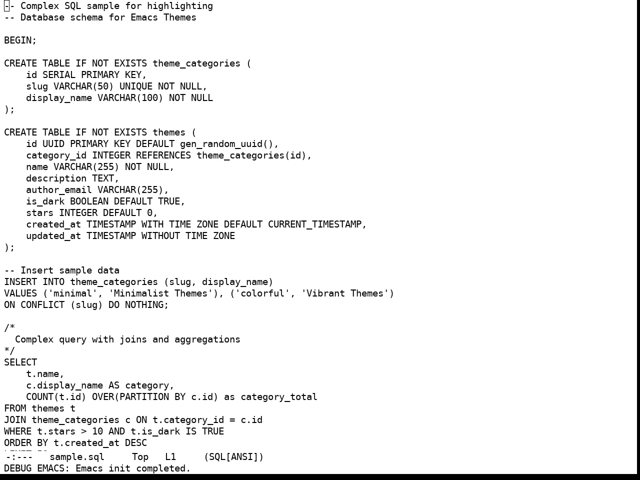 Real Mono Eink Theme in sql-mode