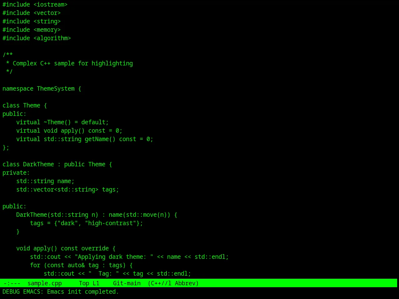 Retro Green Theme in c++-mode
