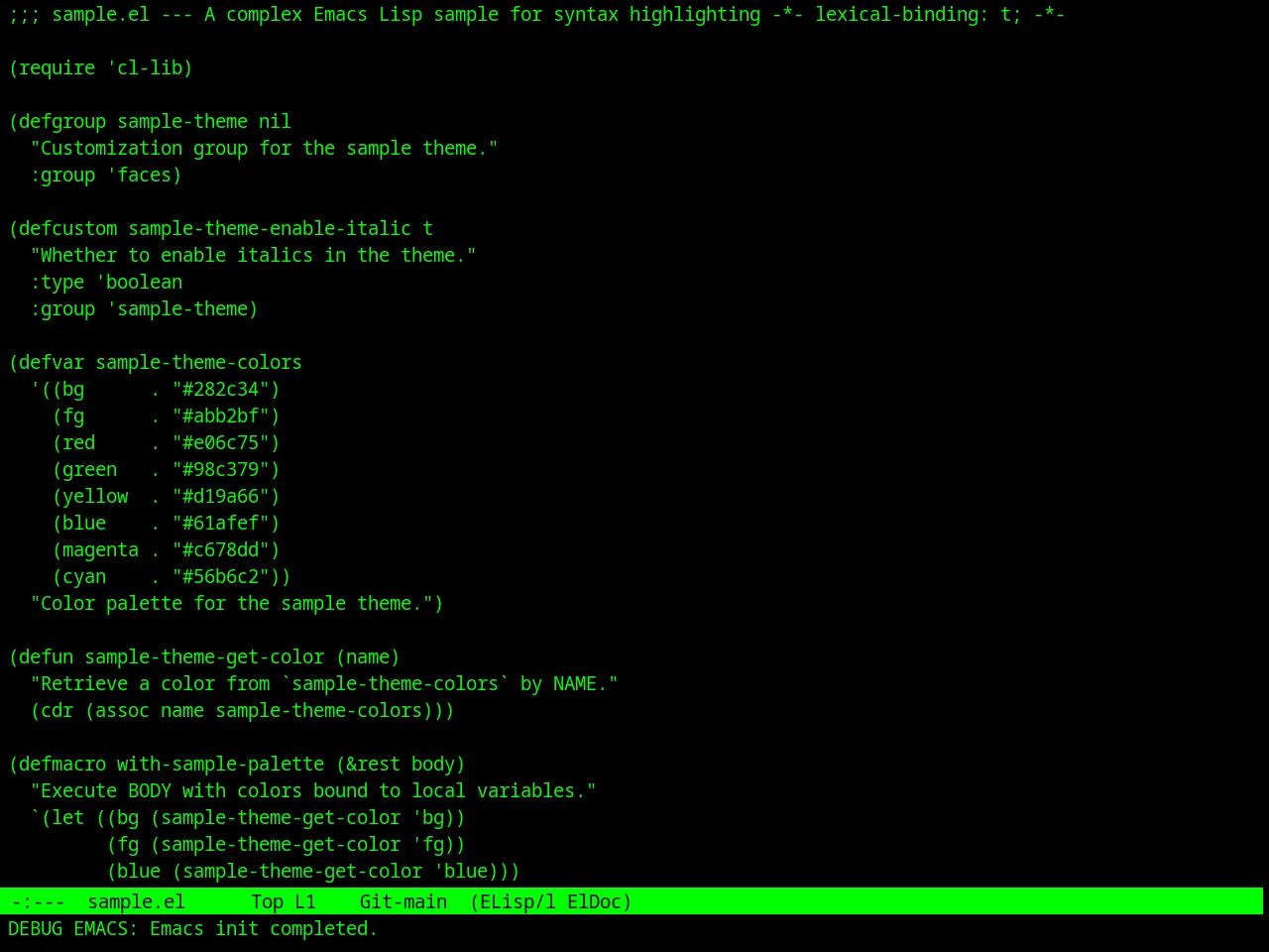 Retro Green Theme in emacs-lisp-mode