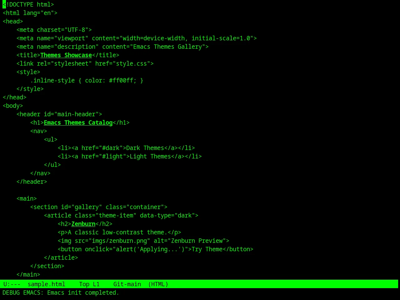 Retro Green Theme in html-mode
