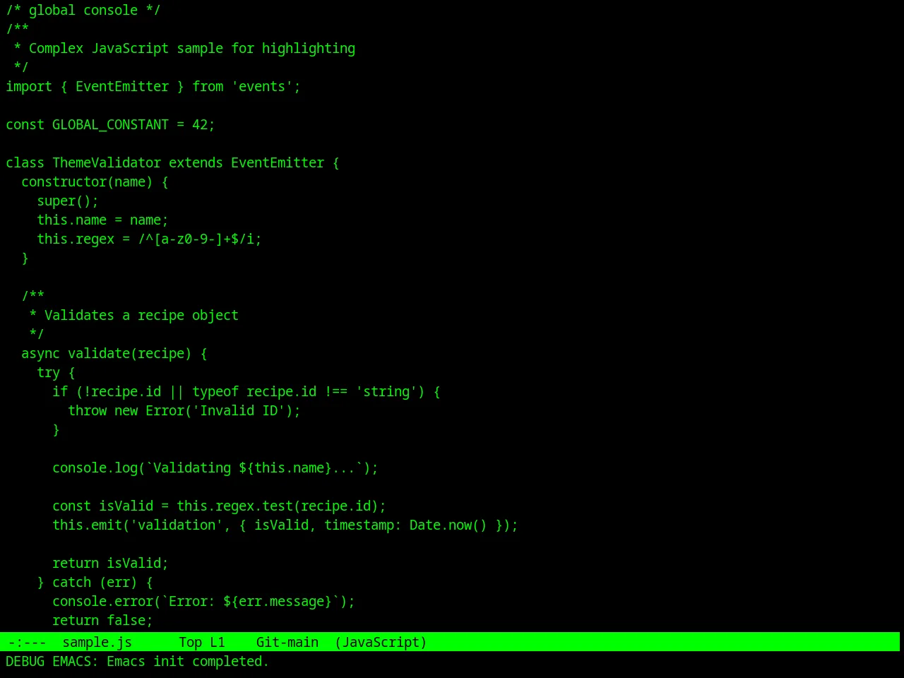 Retro Green Theme in javascript-mode