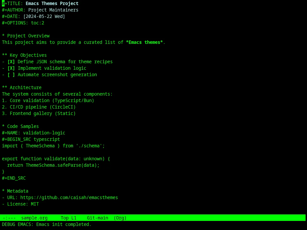 Retro Green Theme in org-mode