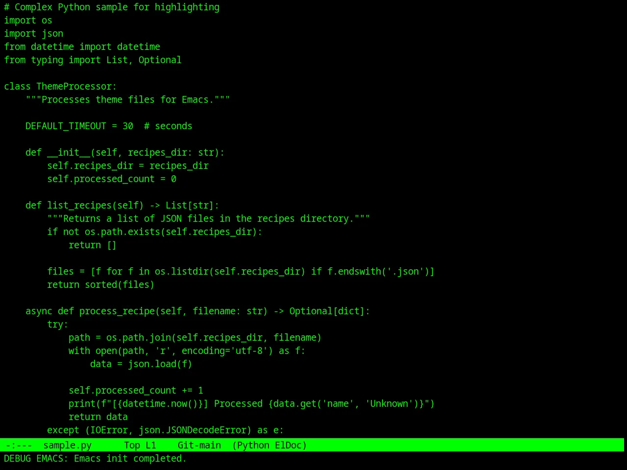 Retro Green Theme in python-mode