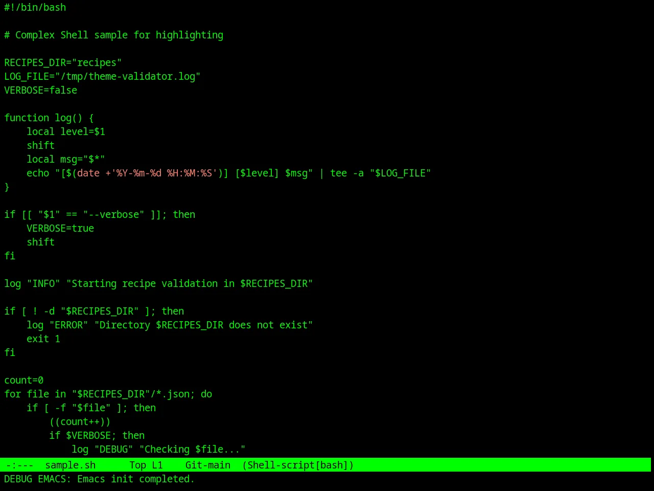 Retro Green Theme in sh-mode
