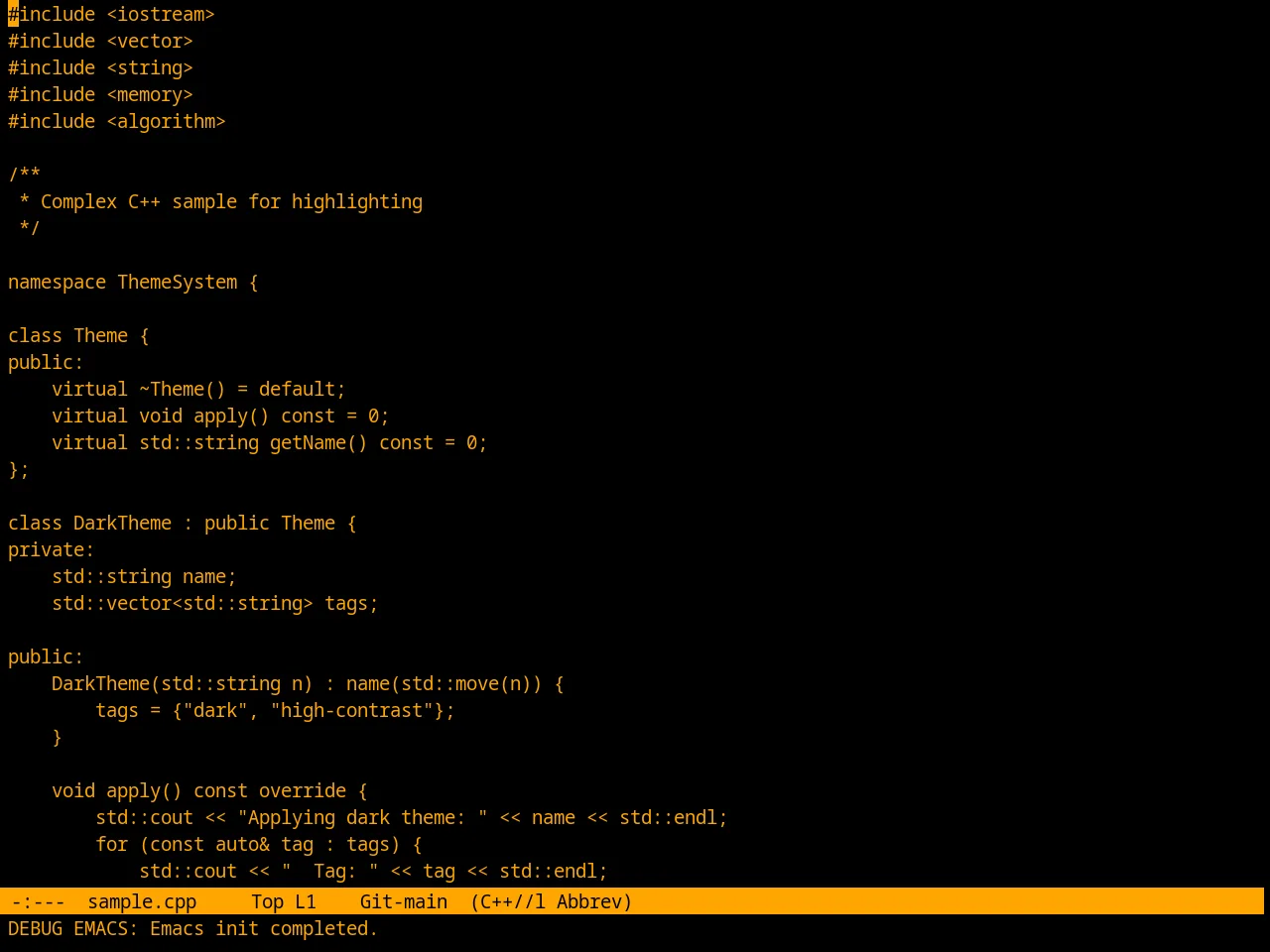 Retro Orange Theme in c++-mode