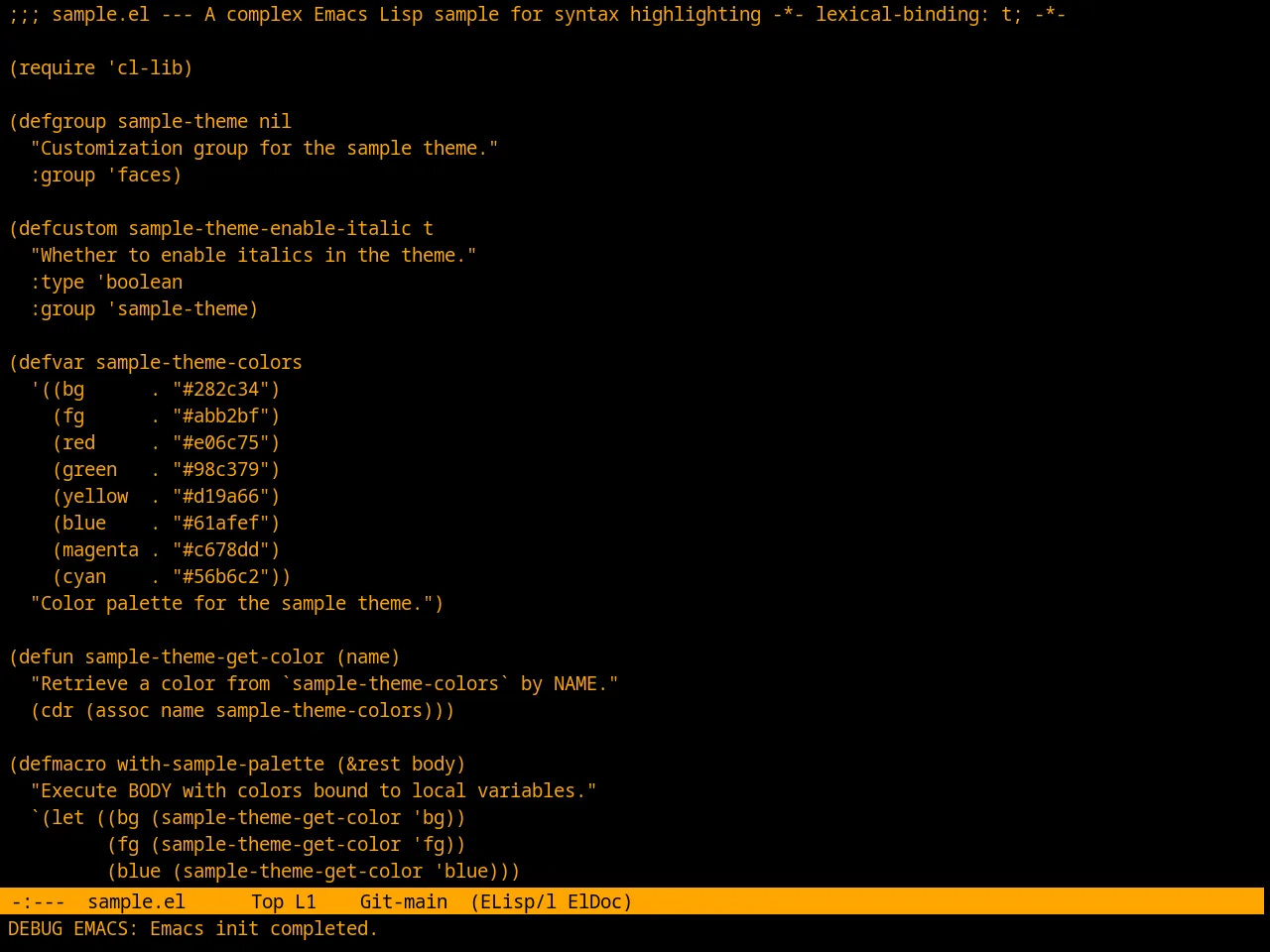 Retro Orange Theme in emacs-lisp-mode
