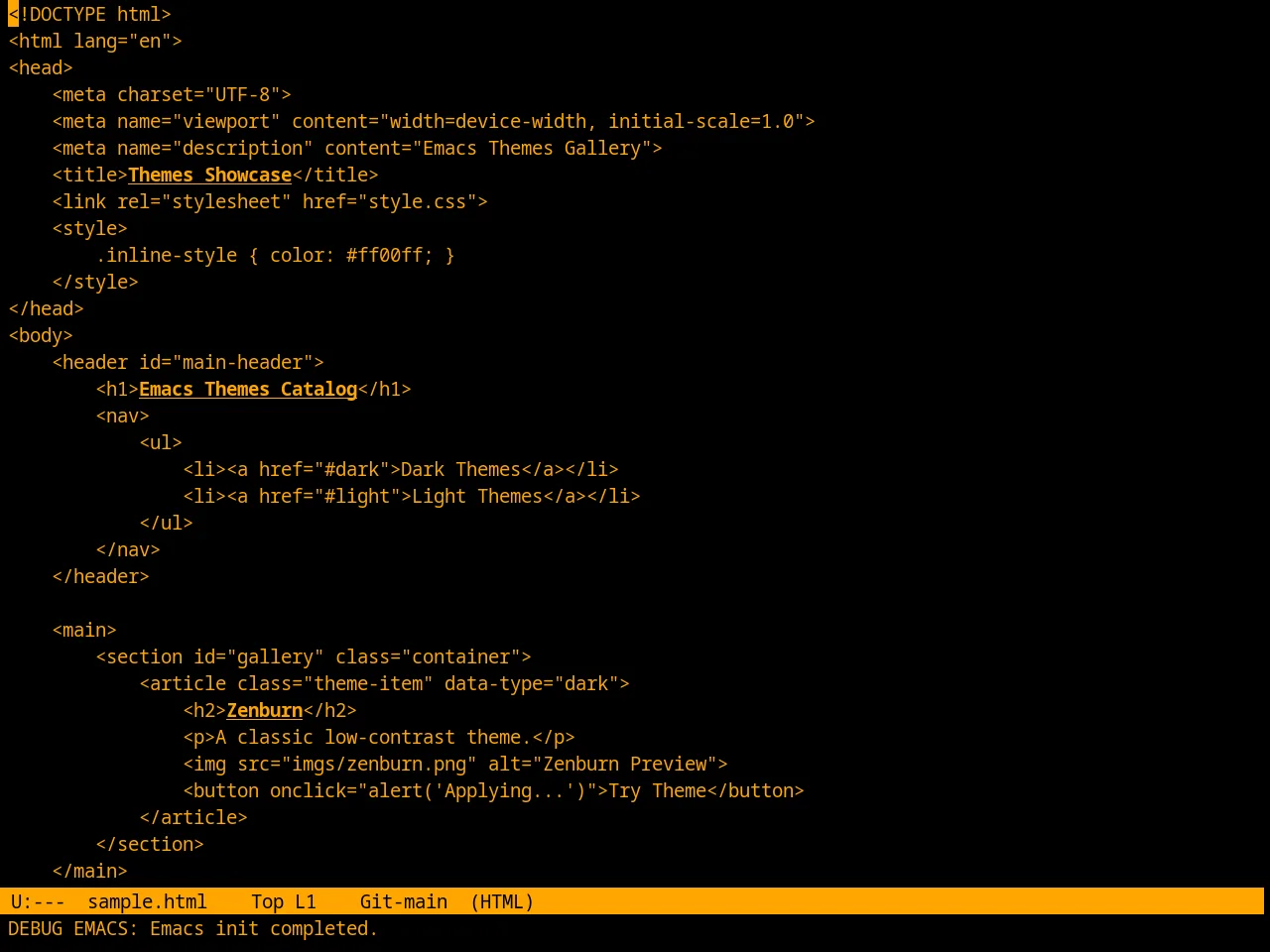 Retro Orange Theme in html-mode
