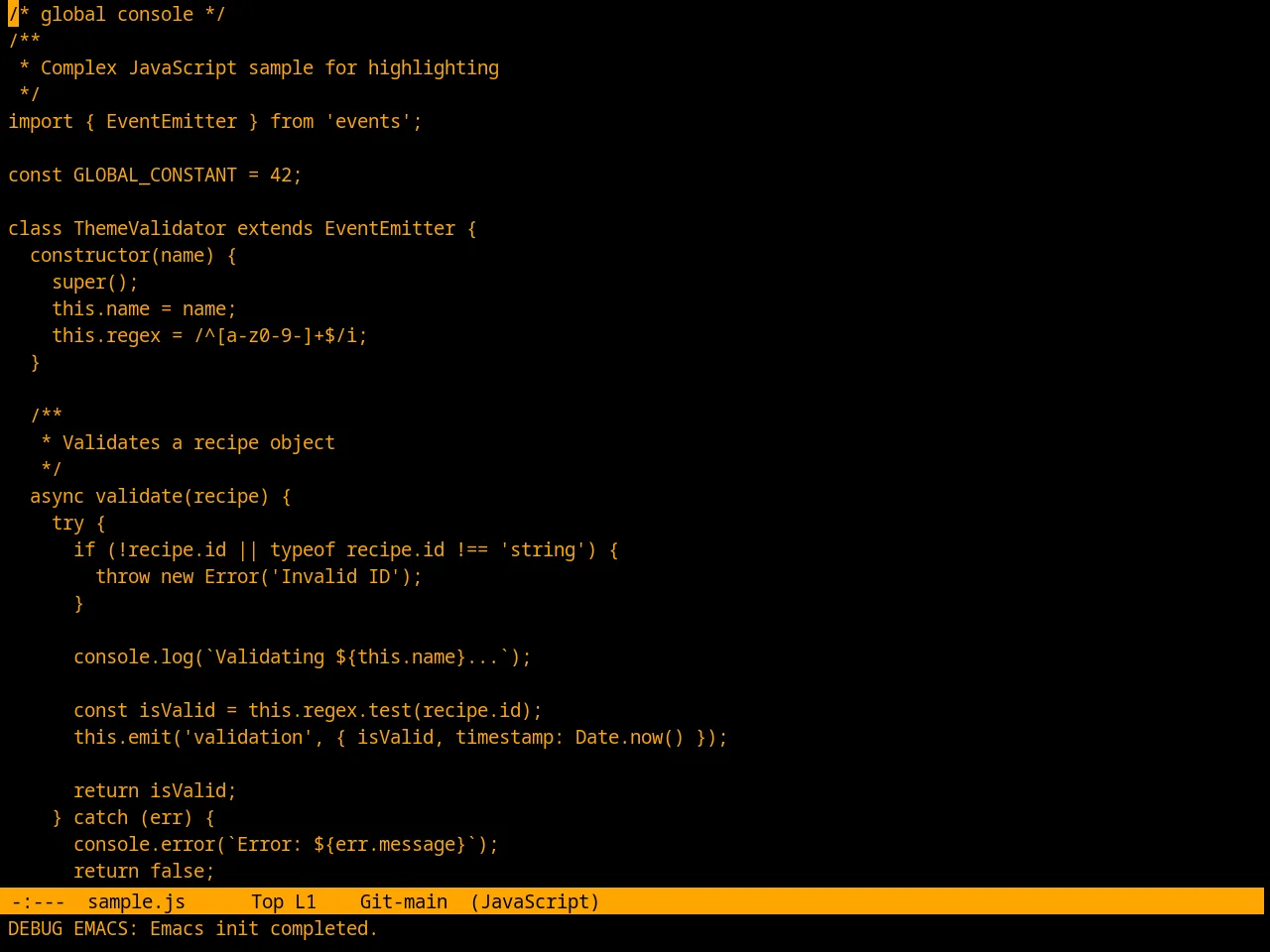 Retro Orange Theme in javascript-mode