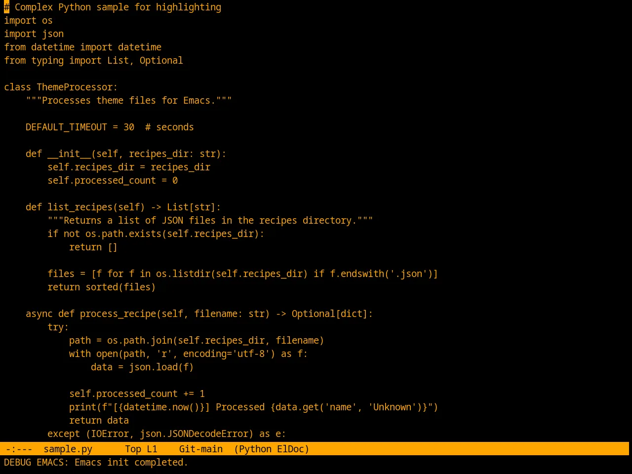 Retro Orange Theme in python-mode