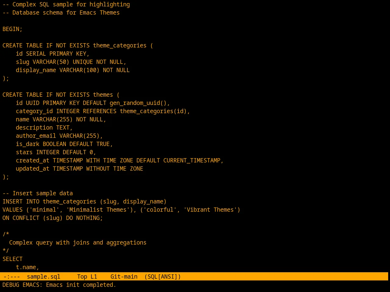 Retro Orange Theme in sql-mode