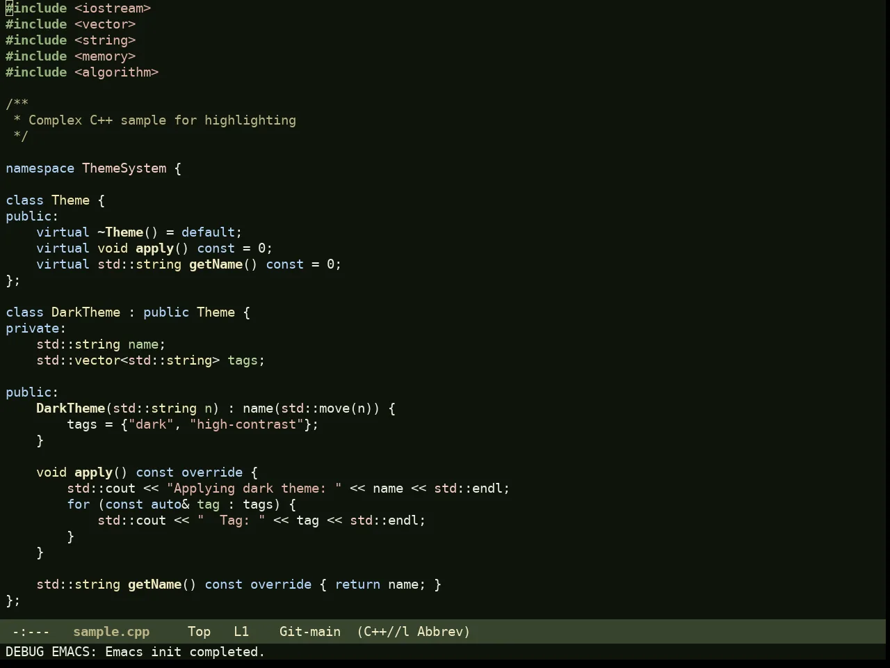 Rg Themes Bosque Theme in c++-mode