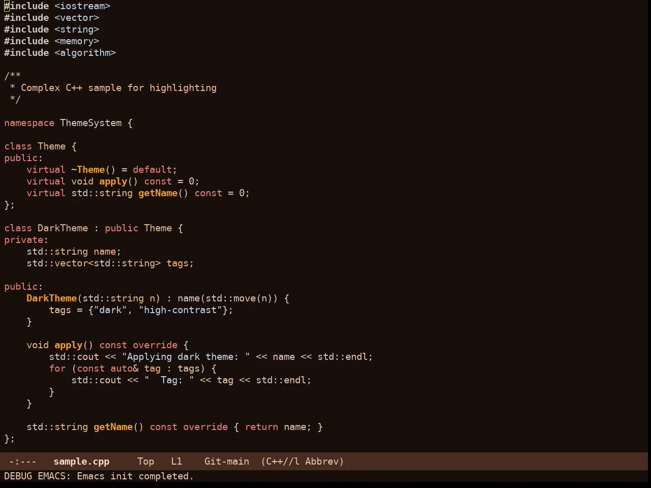 Rg Themes Cappuccino Noir Theme in c++-mode
