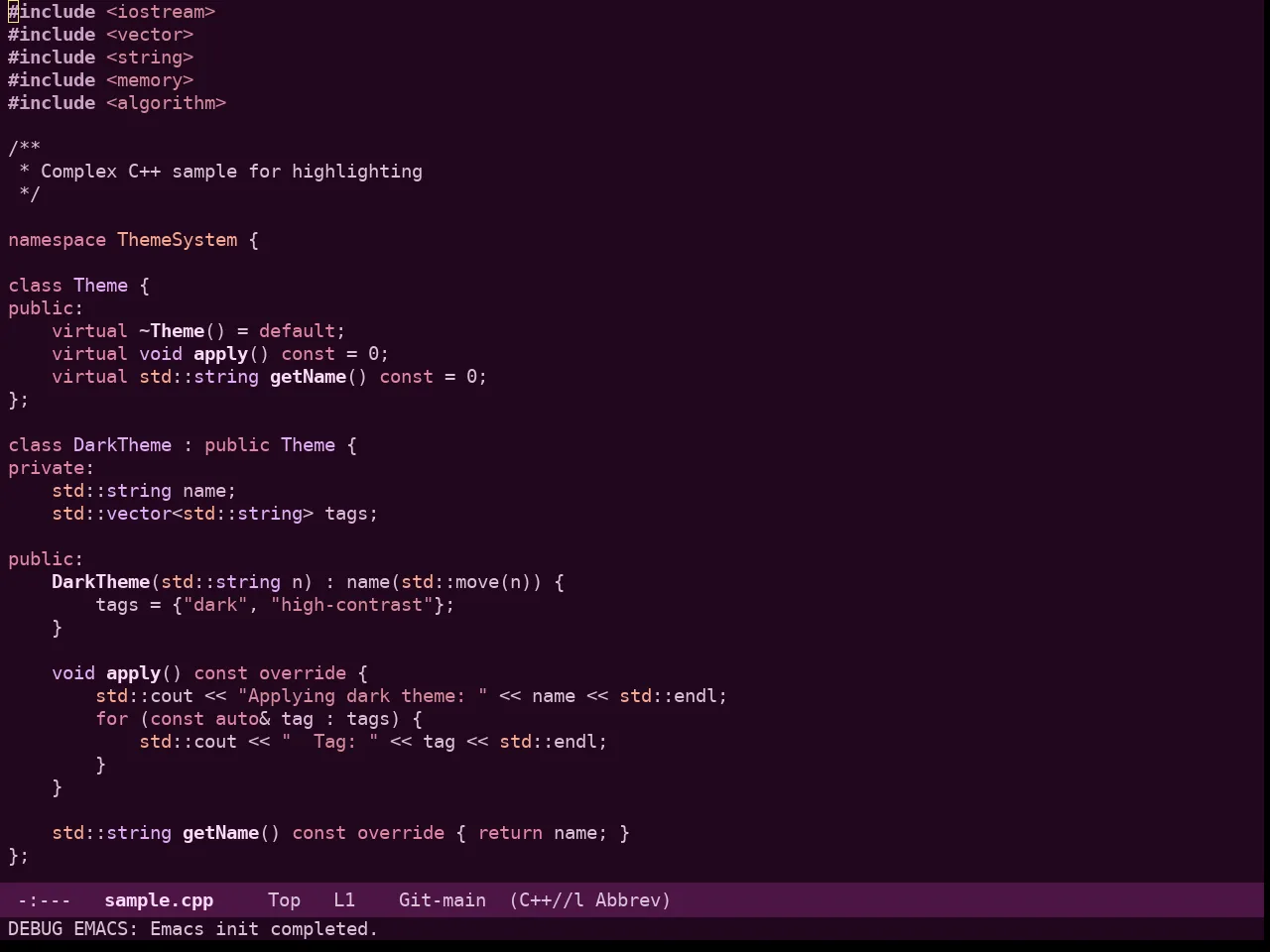 Rg Themes Purpurina Theme in c++-mode