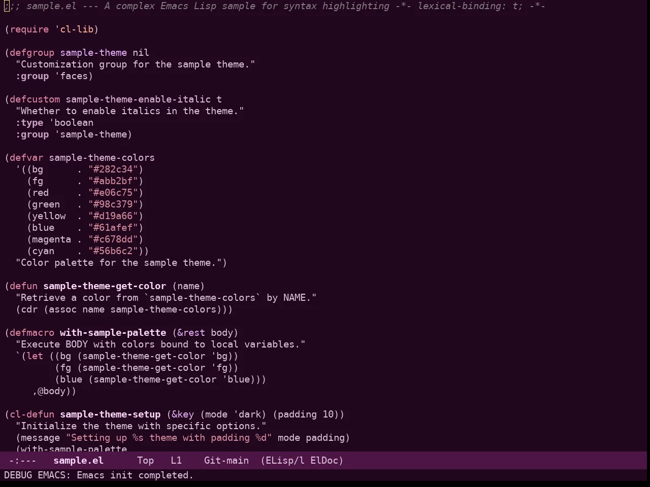 Rg Themes Purpurina Theme in emacs-lisp-mode