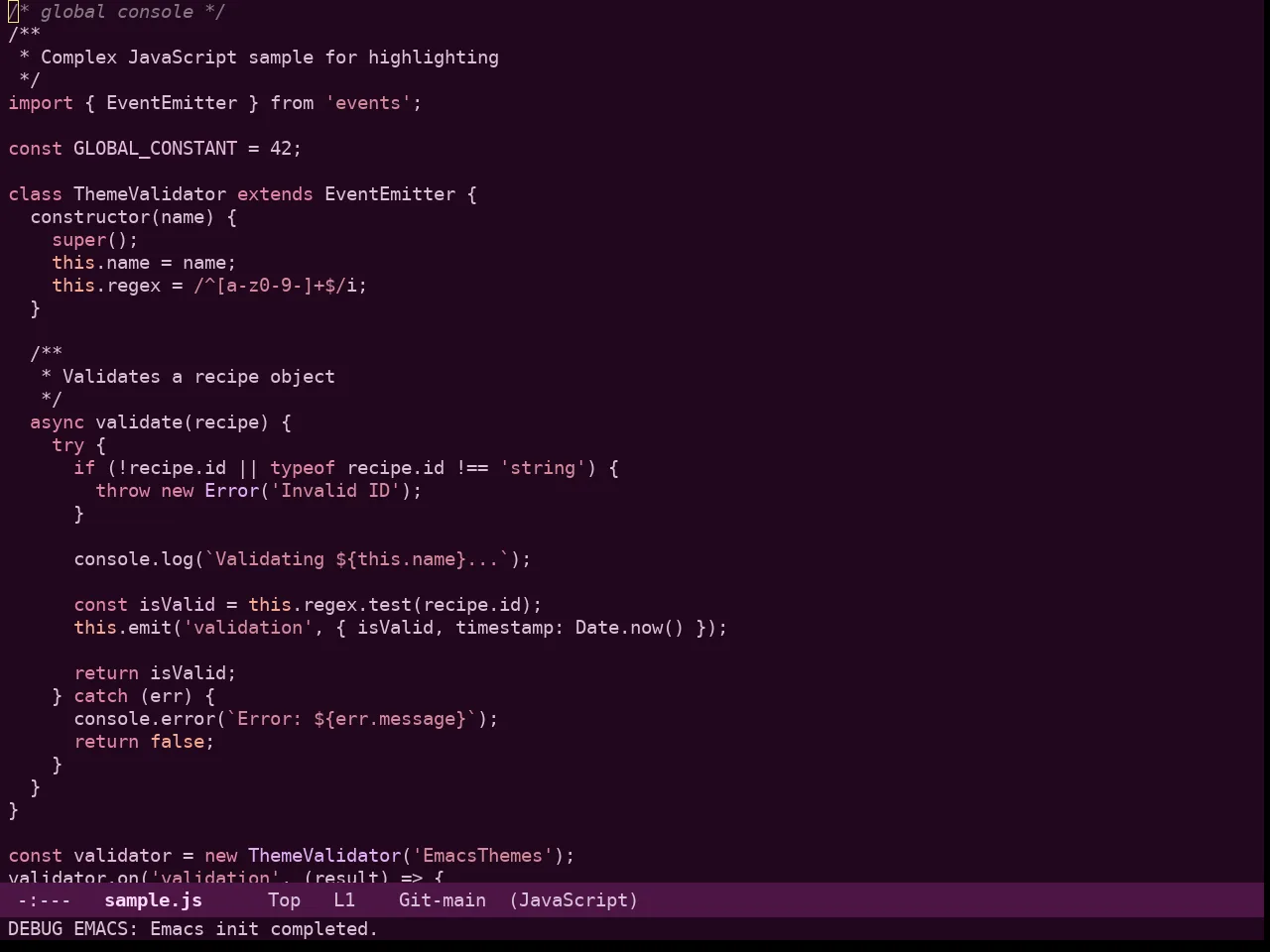 Rg Themes Purpurina Theme in javascript-mode