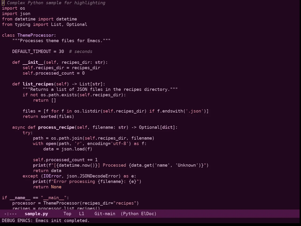 Rg Themes Purpurina Theme in python-mode