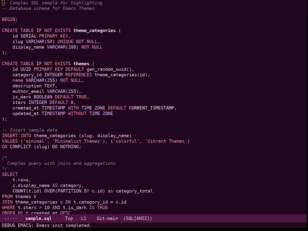 Rg Themes Purpurina Theme in sql-mode