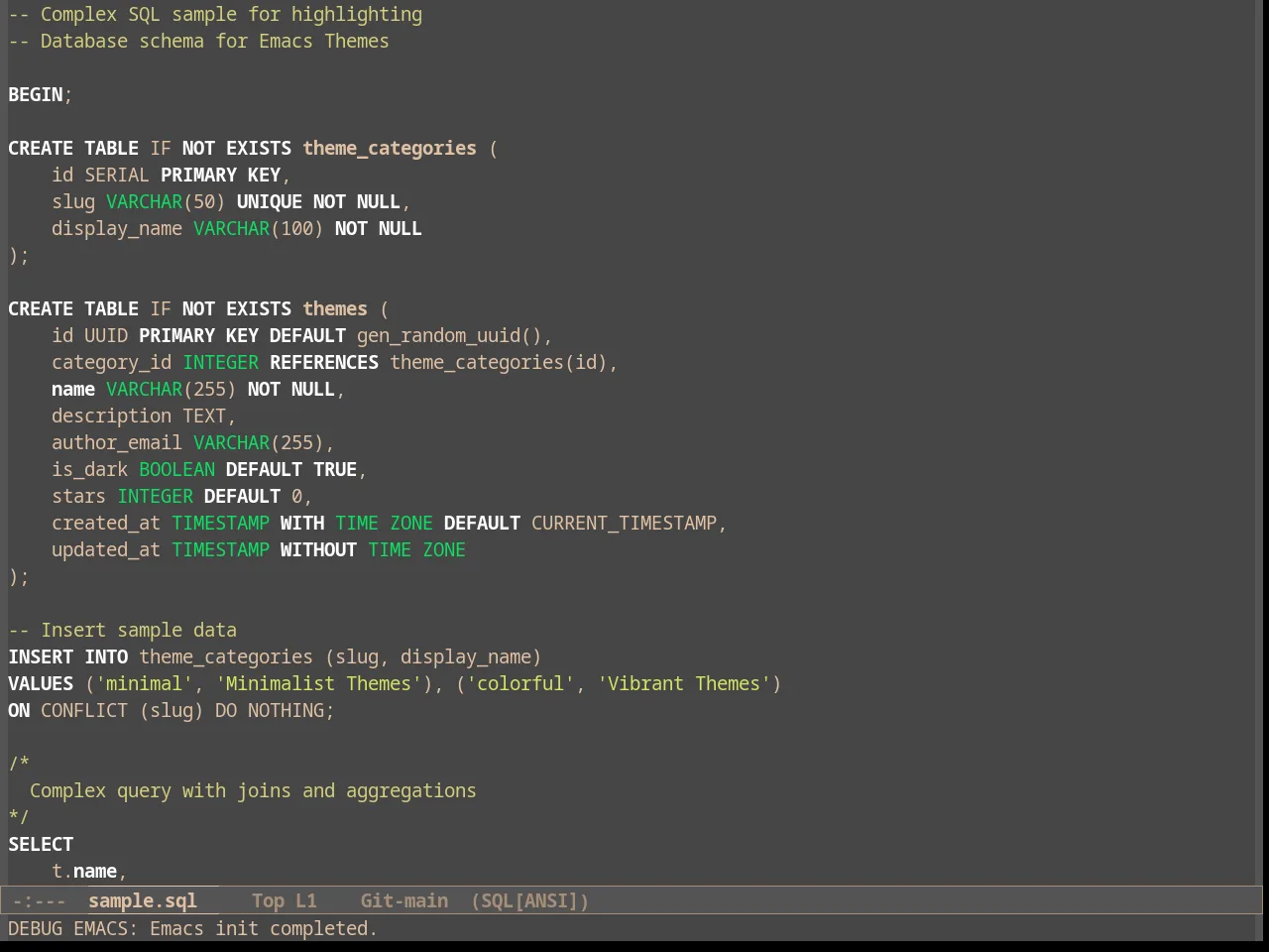 Rimero Theme in sql-mode