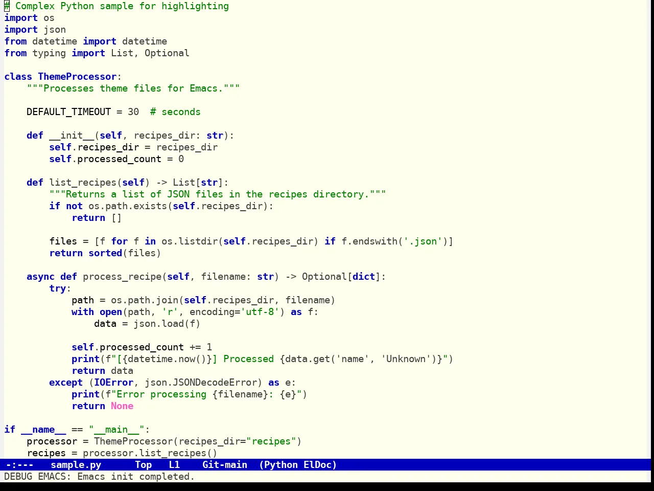 Royal Hemlock Theme in python-mode