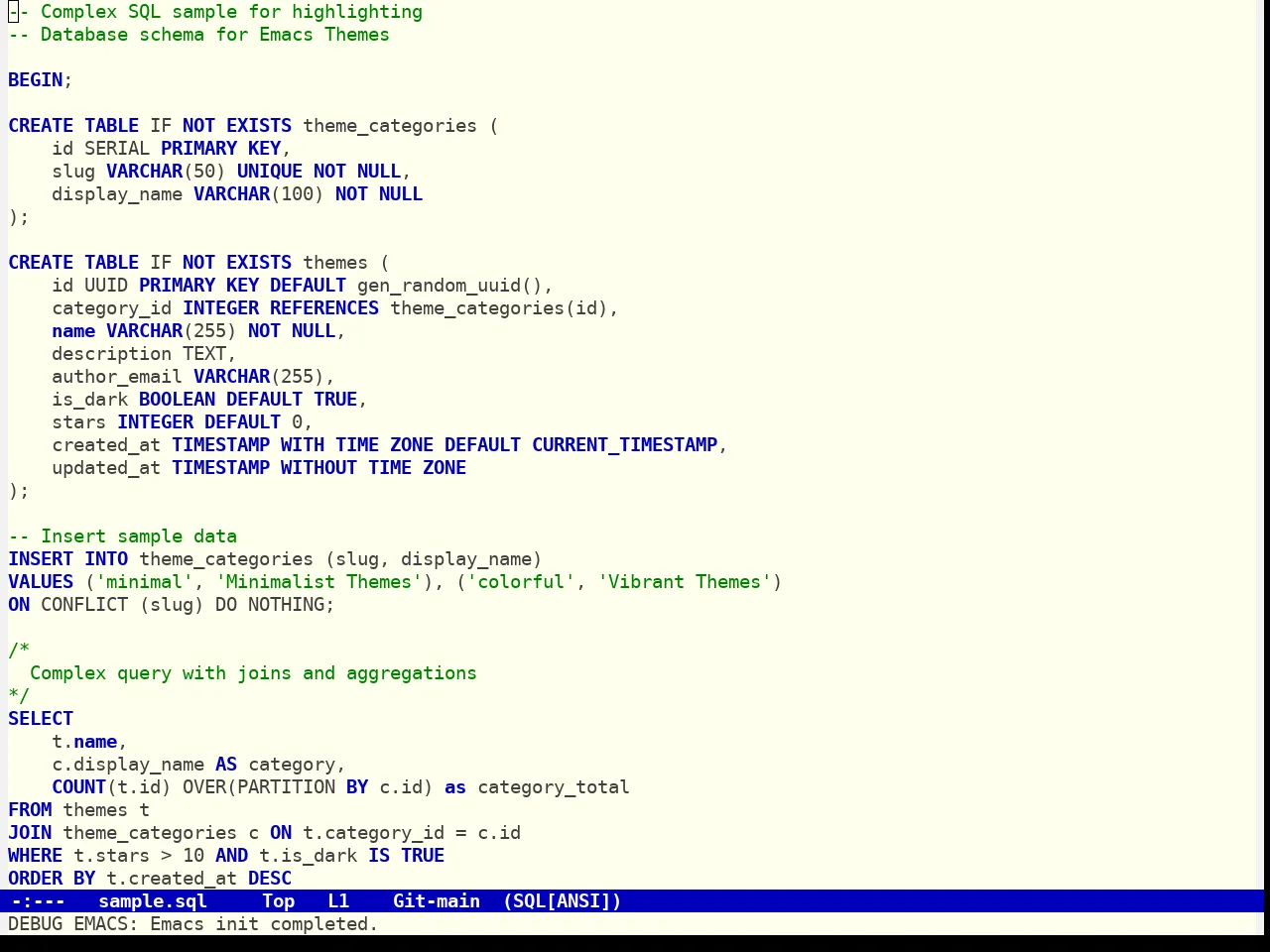 Royal Hemlock Theme in sql-mode