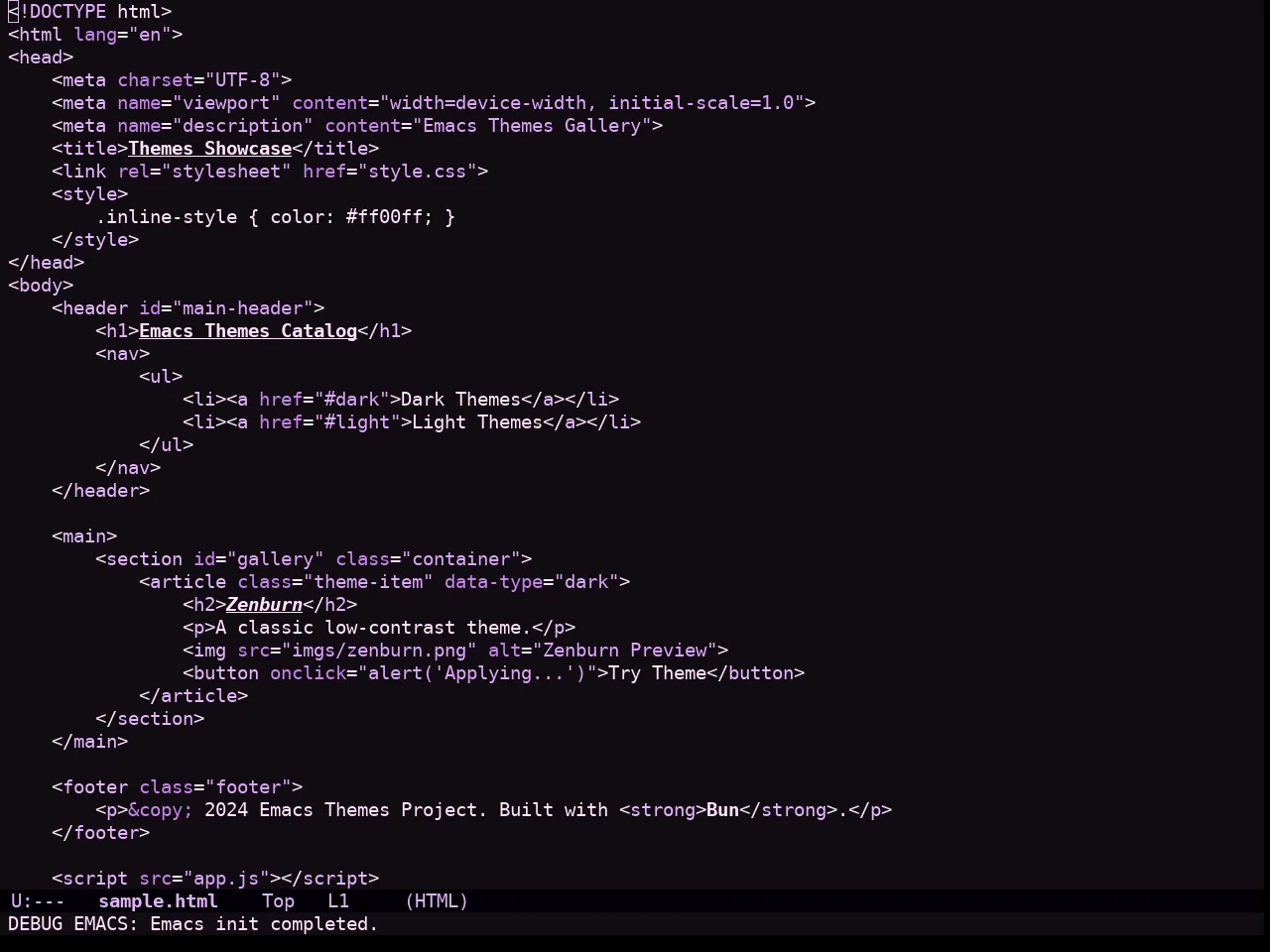Sakura Theme in html-mode