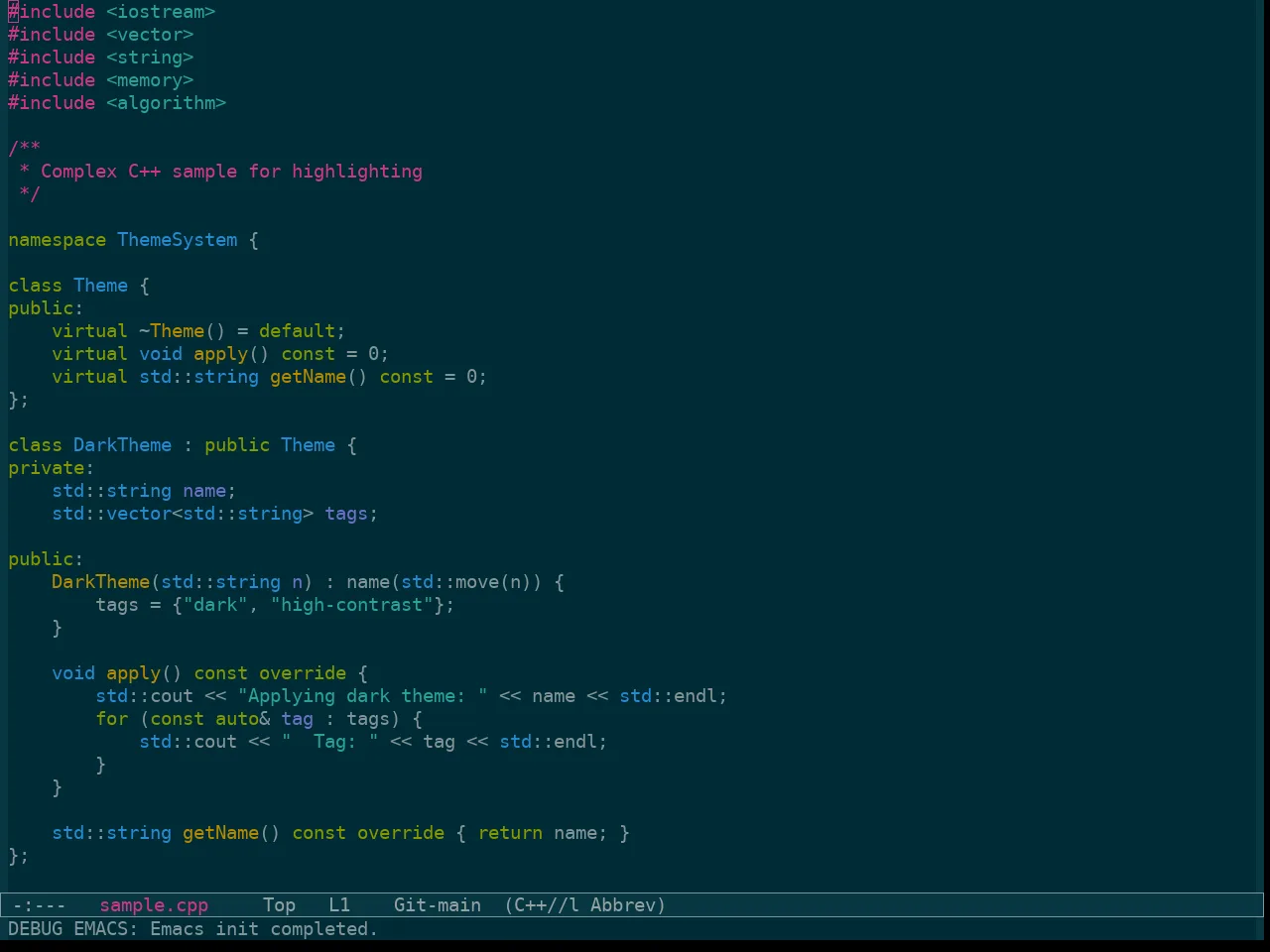 Sanityinc Solarized Dark in c++-mode
