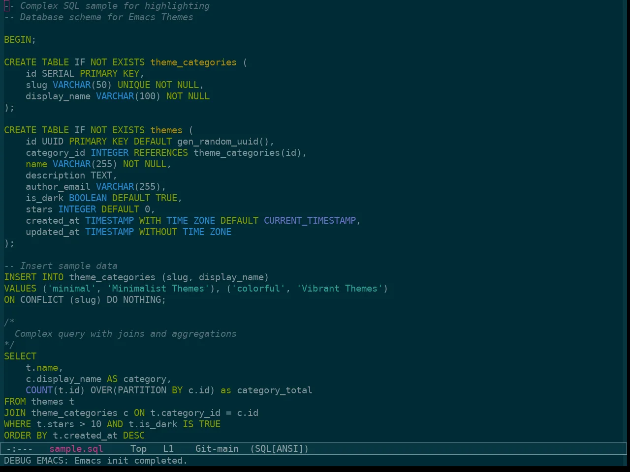 Sanityinc Solarized Dark in sql-mode