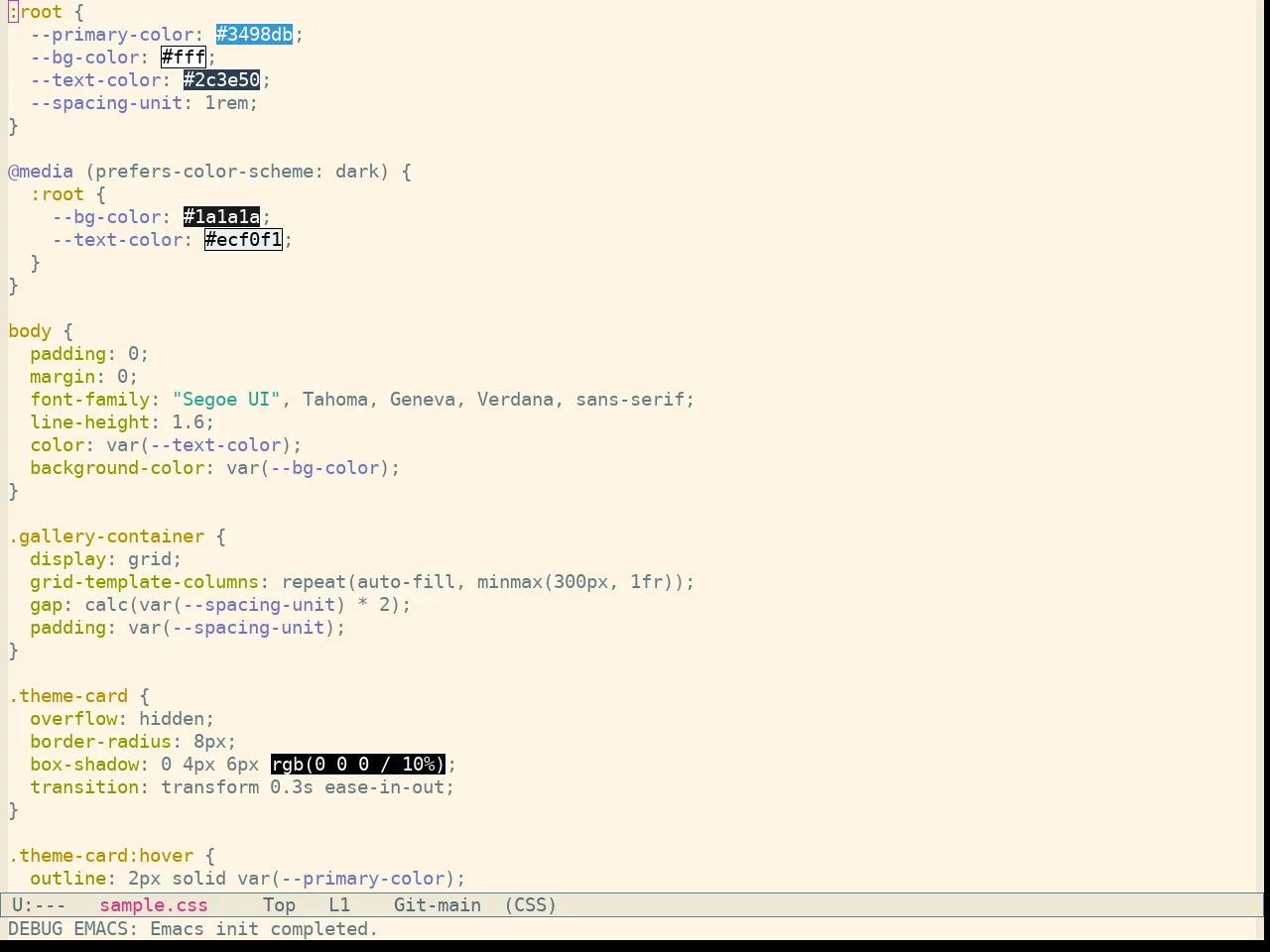 Sanityinc Solarized Light in css-mode