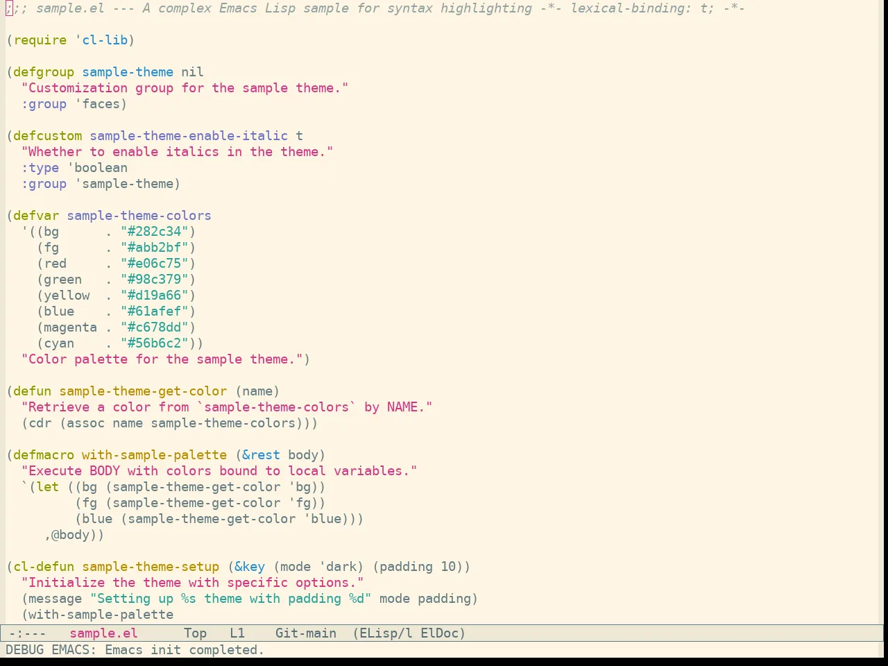 Sanityinc Solarized Light in emacs-lisp-mode